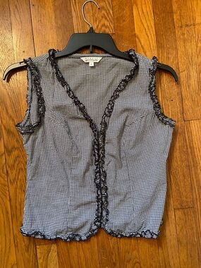 Black & White Gingham Ruffle-Trim Sleeveless Top